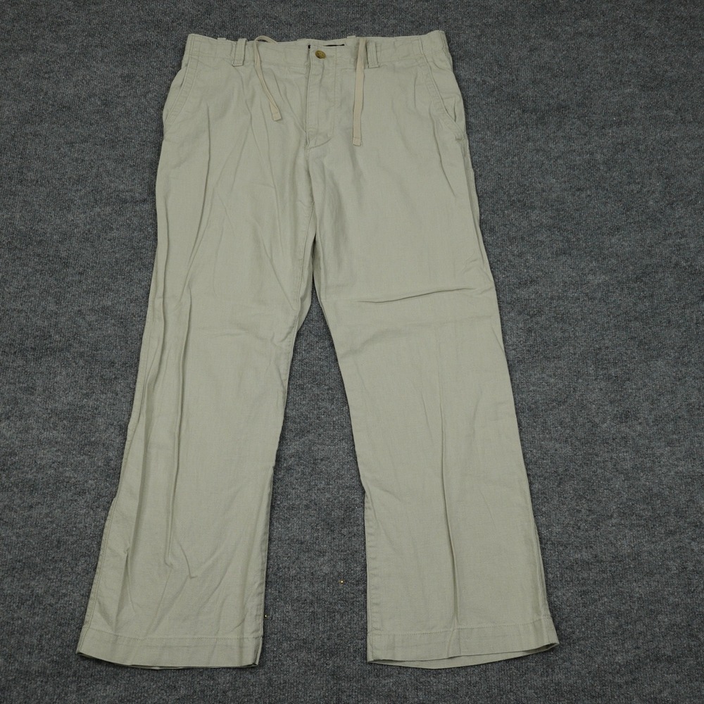 Banana Republic Pants Mens 36x30 Beige Linen Cotton Drawstring Straight Leg
